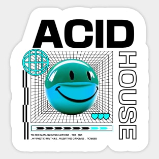 ACID HOUSE  - 3D Smiley (Blue/Black) Sticker